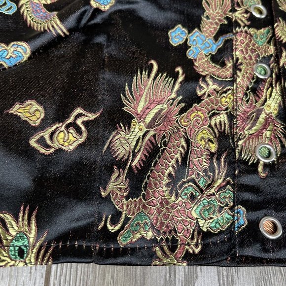 Shein Bustier Womens M Black Metalic Satin Chinese Dragons Lace Up Bra Top Tank - Picture 3 of 10